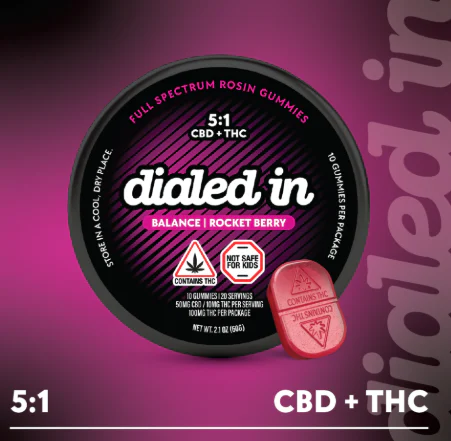 Dialed In Gummies Rocketberry 5:1 CBD:THC Rosin Gummies 100mg